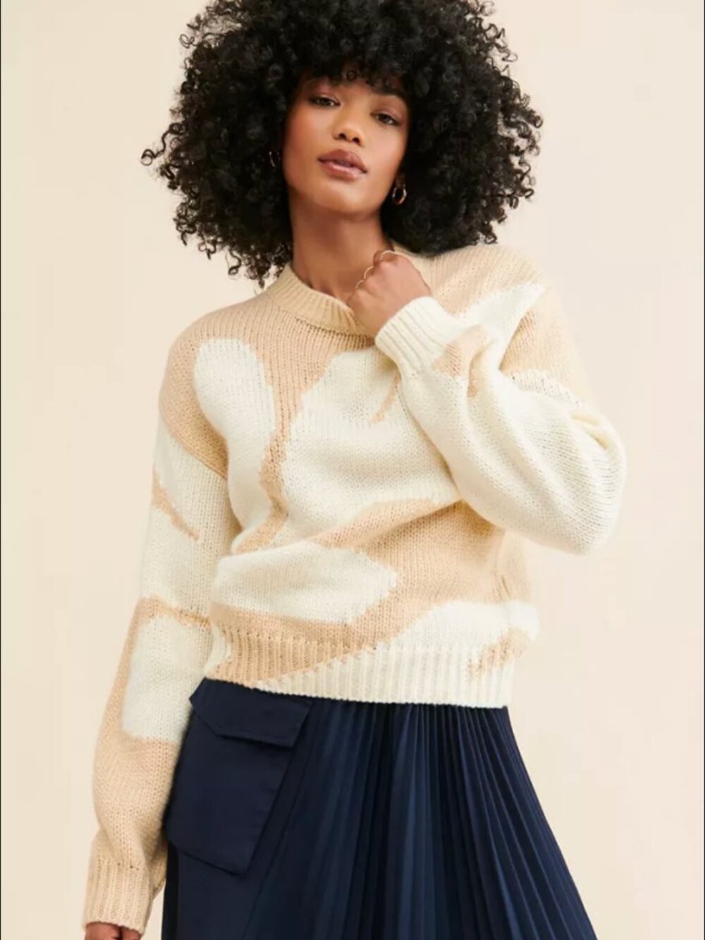 MØN RENN Farren Intarsia Knit Sweater Neutral Size S Anthropologie